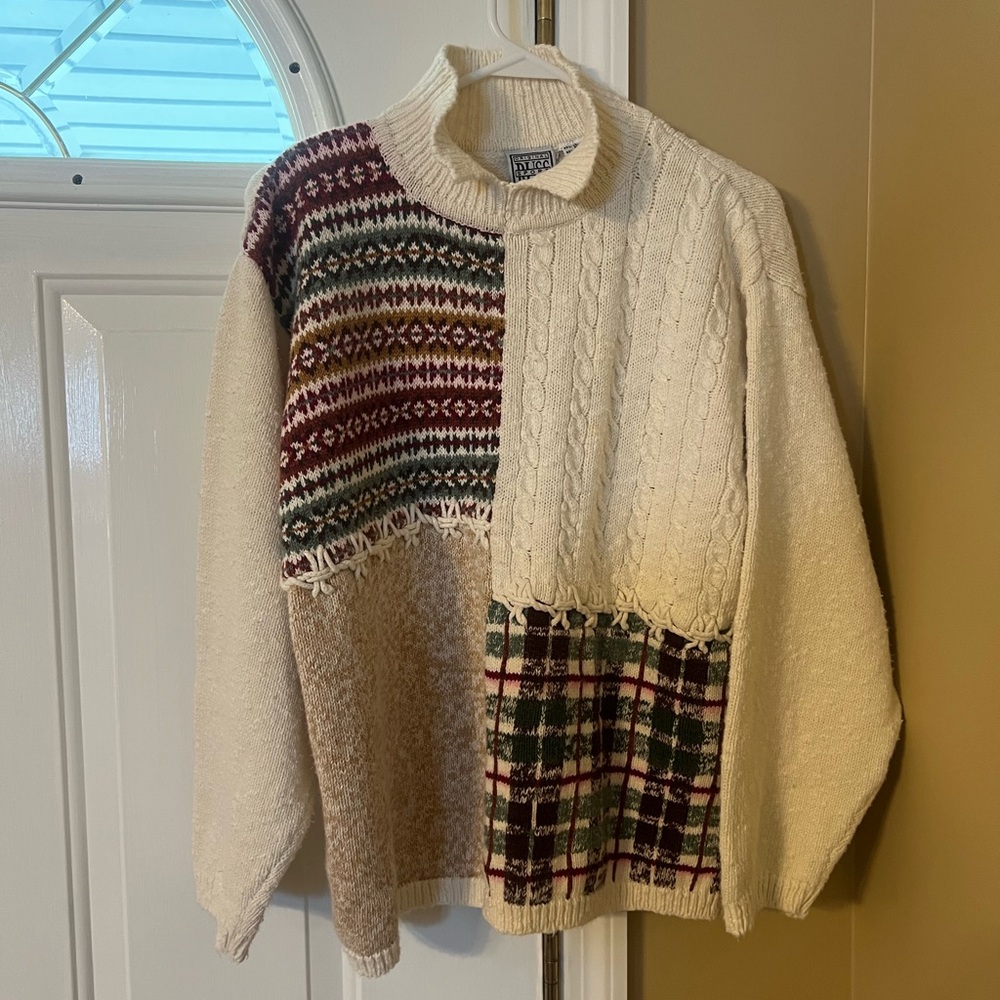 Vintage 90s Russ Sport Company Chunky Knit Sweater - Ivory Ramie Cotton - Size L